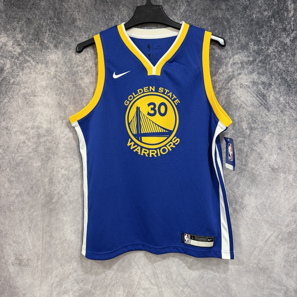 Nike Stephen Curry #30 Golden State Warriors NBA Jersey Men's L Blue Dri-FIT